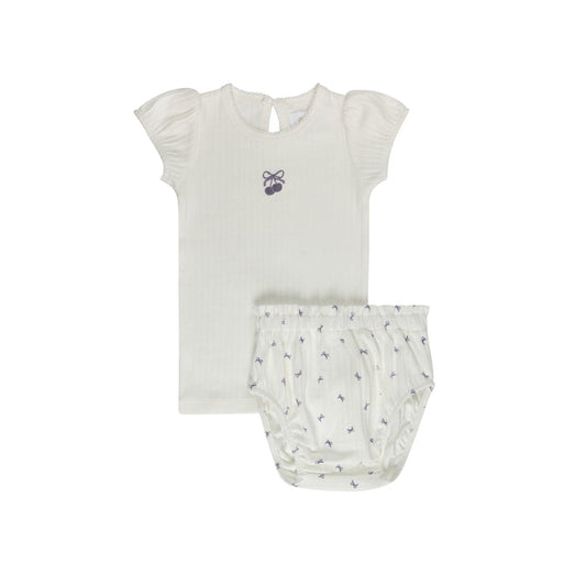 Girls T-Shirt and Bloomer – Ivory Lilac – Bow Print