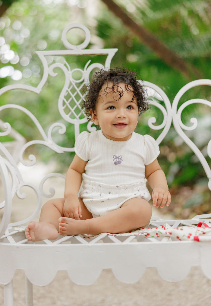 Girls T-Shirt and Bloomer – Ivory Lilac – Bow Print