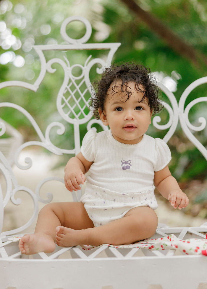 Girls T-Shirt and Bloomer – Ivory Lilac – Bow Print