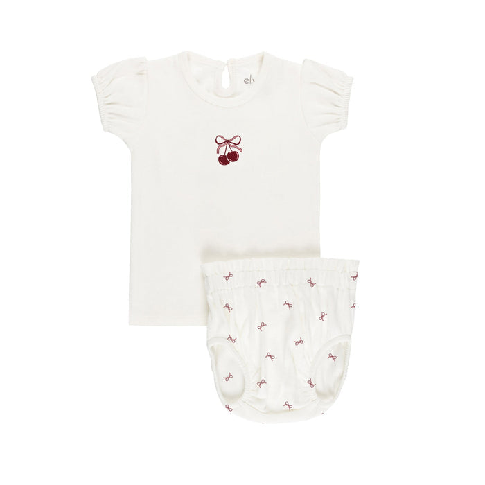Girls T-Shirt and Bloomer – Ivory Pink – Bow Print