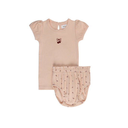Girls T-Shirt and Bloomer – Pink/Red – Bow Print