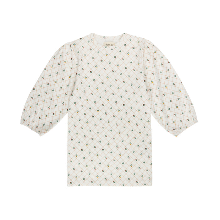 Girls Tee - Ivory - Floral Grid