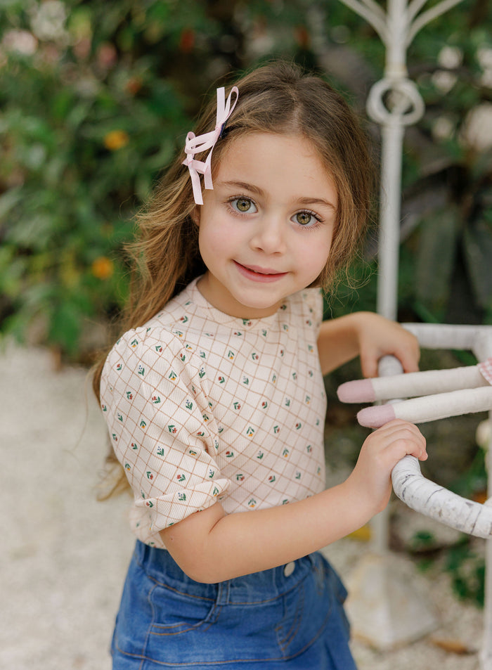 Girls Tee - Pink - Floral Grid