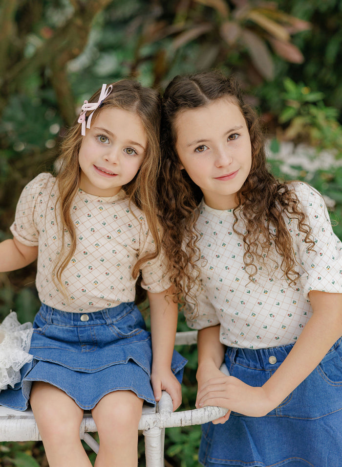 Girls Tee - Pink - Floral Grid