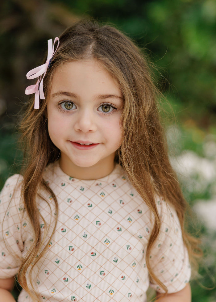 Girls Tee - Pink - Floral Grid