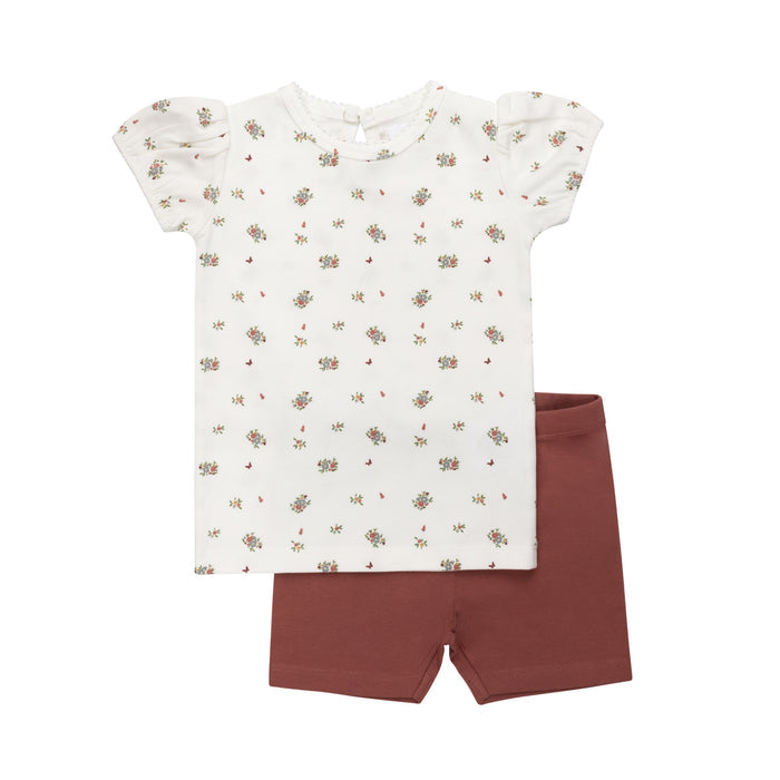 Girls Tee and Shorts – Ivory Pink – Floral Print