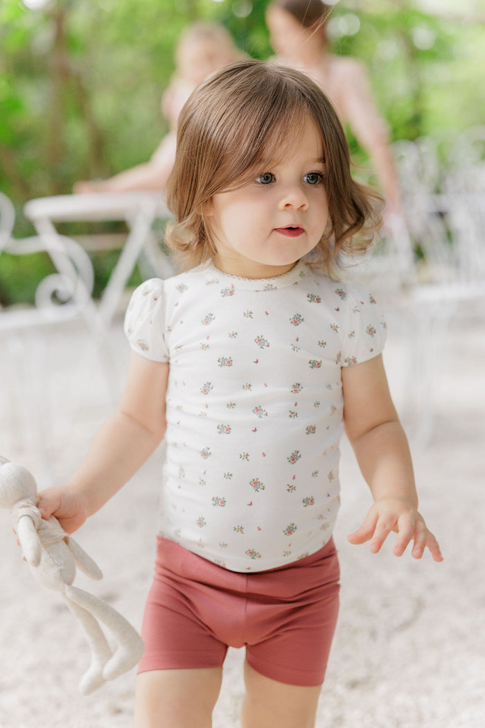 Girls Tee and Shorts – Ivory Pink – Floral Print