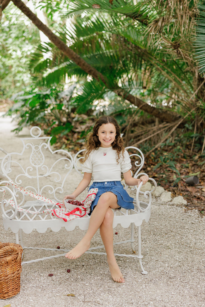 Girls Tee – Ivory Pink – Bow Print