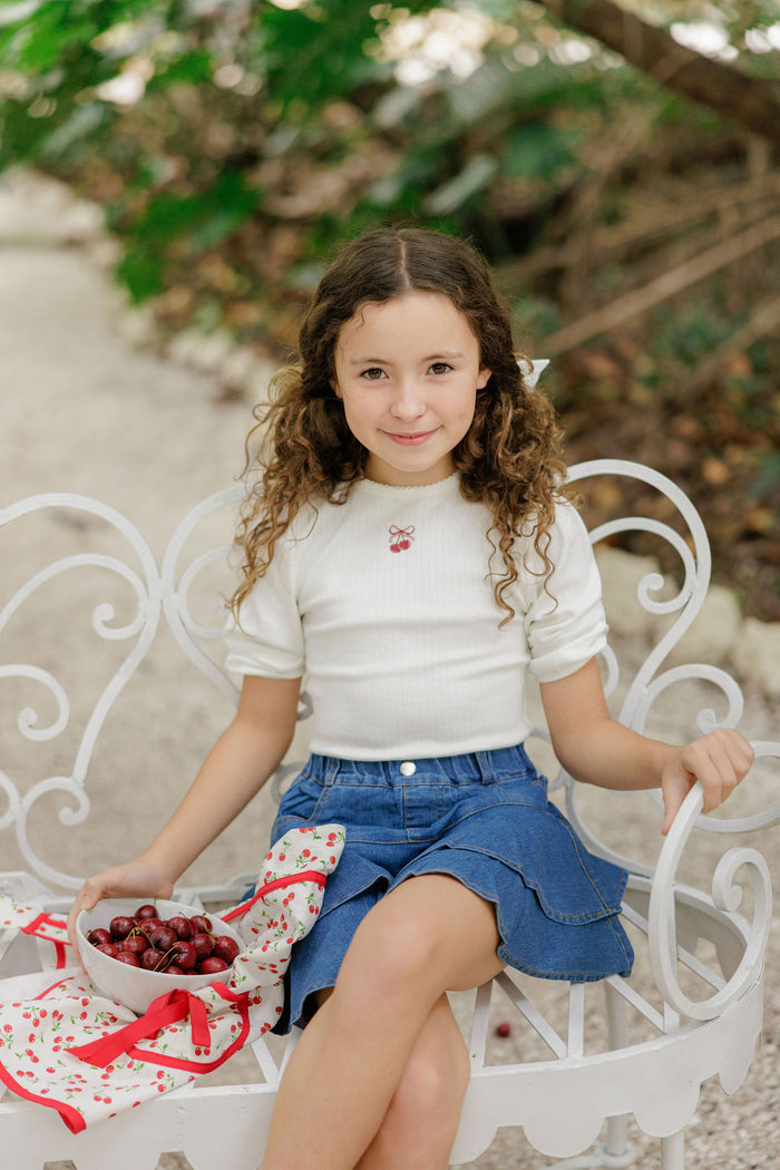 Girls Tee – Ivory Pink – Bow Print