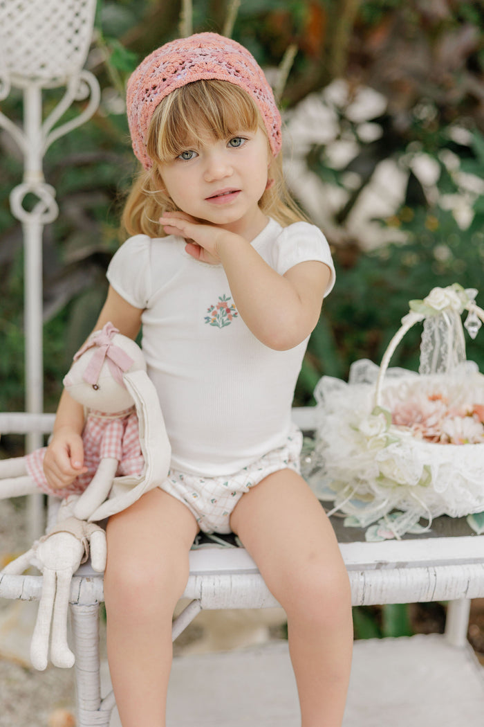 Girls Tshirt and Bloomer Set - Ivory - Embroidered Florals