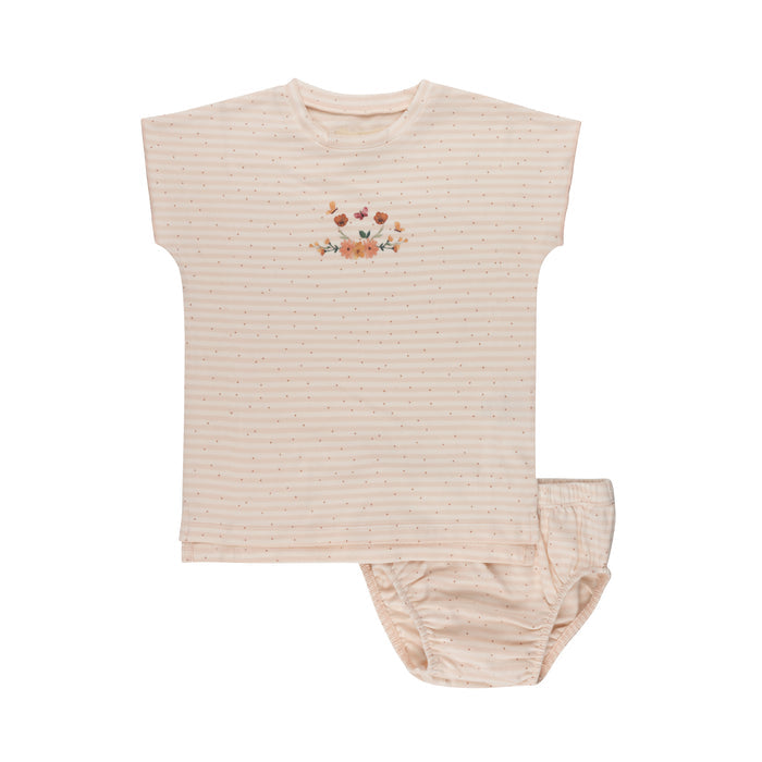 Girls Tshirt and Bloomer Set - Ivory Pink - Floral Stripe