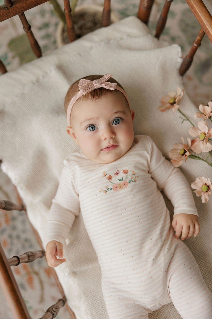 Girls Tshirt and Bloomer Set - Ivory Pink - Floral Stripe