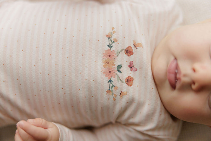 Girls Tshirt and Bloomer Set - Ivory Pink - Floral Stripe