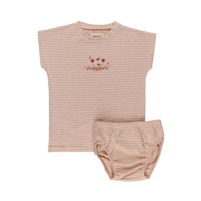 Girls Tshirt and Bloomer Set - Pink - Floral Stripe