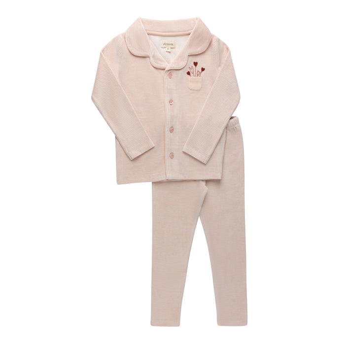 Girls Velour Pajamas – Ivory Pink – Stripe