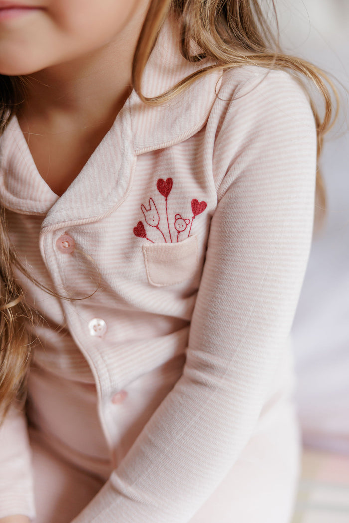 Girls Velour Pajamas – Ivory Pink – Stripe