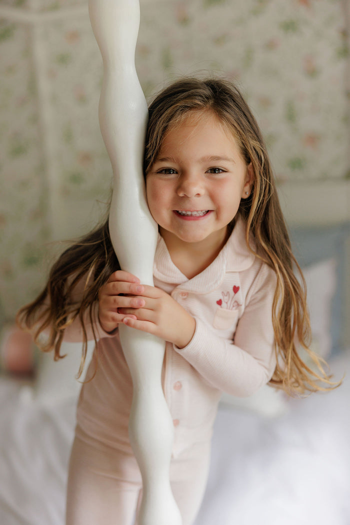Girls Velour Pajamas – Ivory Pink – Stripe