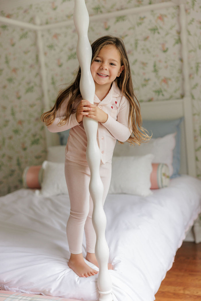 Girls Velour Pajamas – Ivory Pink – Stripe