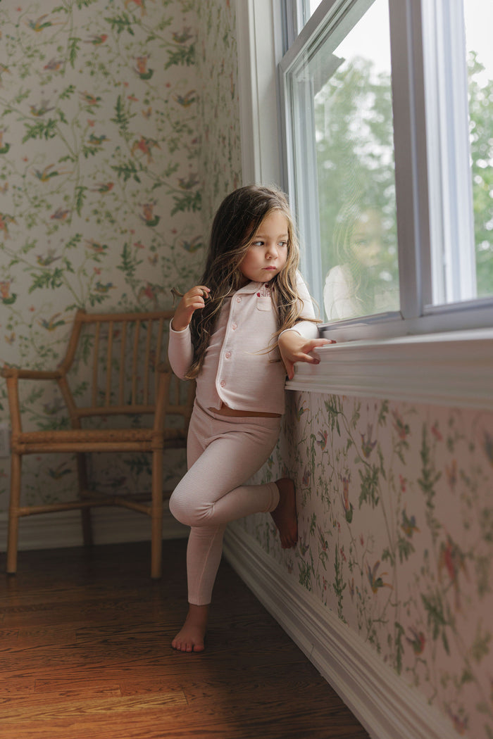 Girls Velour Pajamas – Ivory Pink – Stripe
