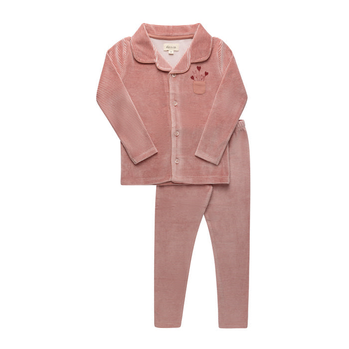 Girls Velour Pajamas – Pink – Stripe