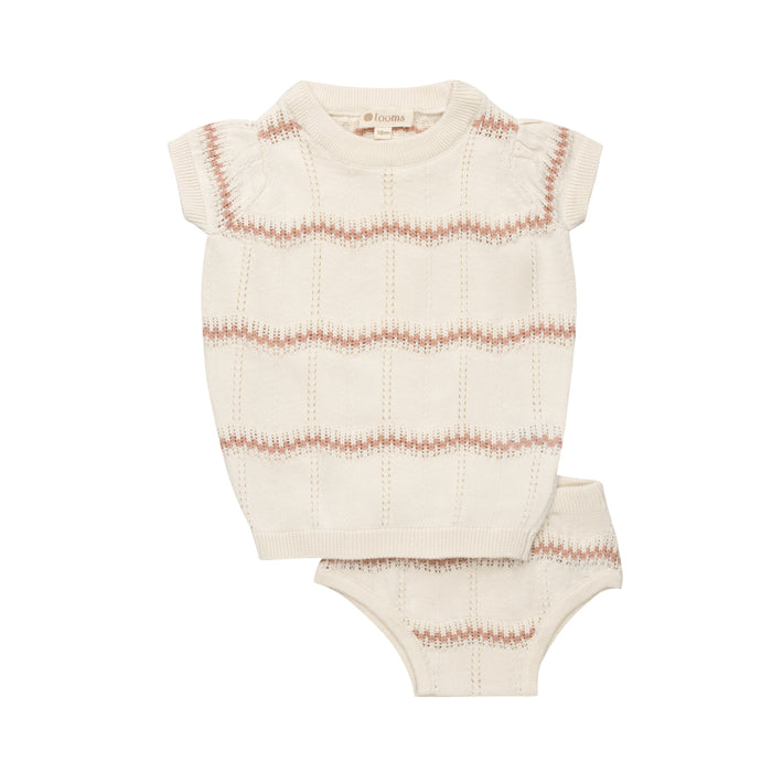 Girls Wave Knit 2 Piece Set – Ivory/Pink – Holland Collection