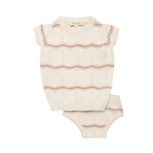 Girls Wave Knit 2 Piece Set – Ivory/Pink – Holland Collection