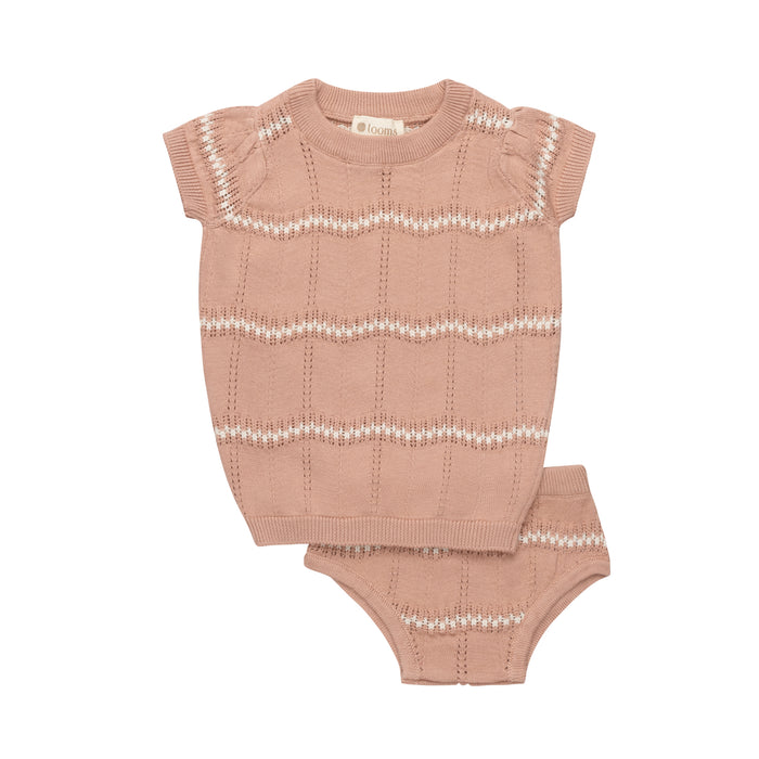 Girls Wave Knit 2 Piece Set – Pink/Ivory – Holland Collection