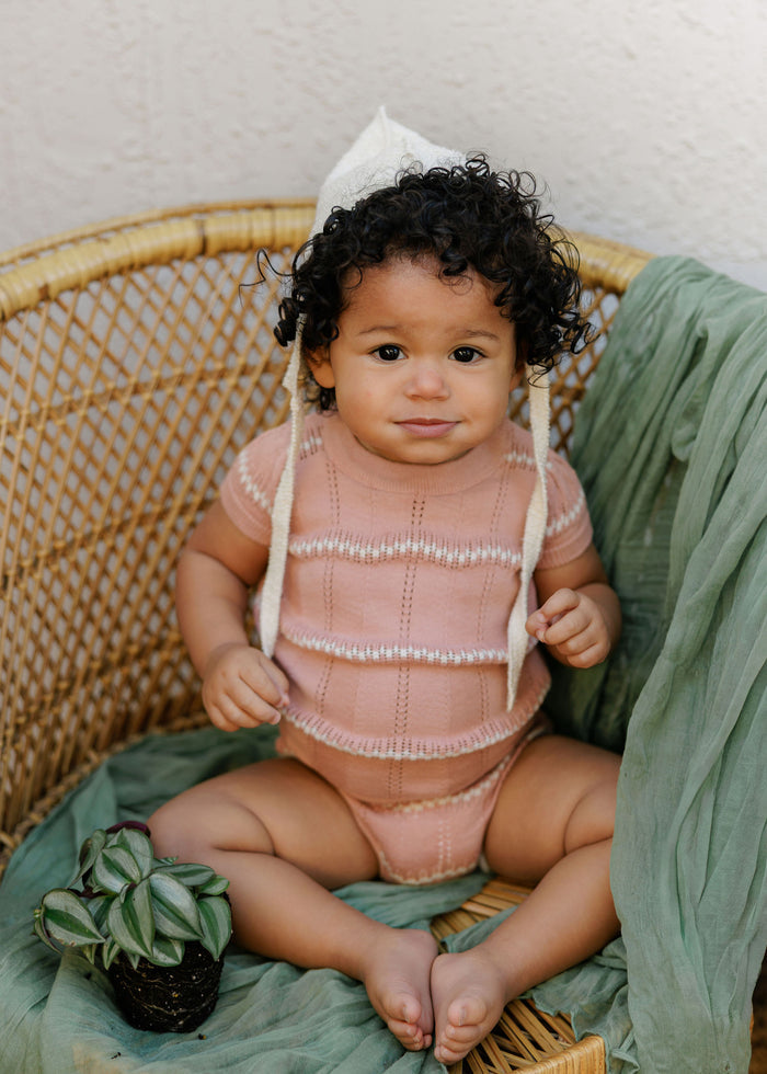 Girls Wave Knit 2 Piece Set – Pink/Ivory – Holland Collection