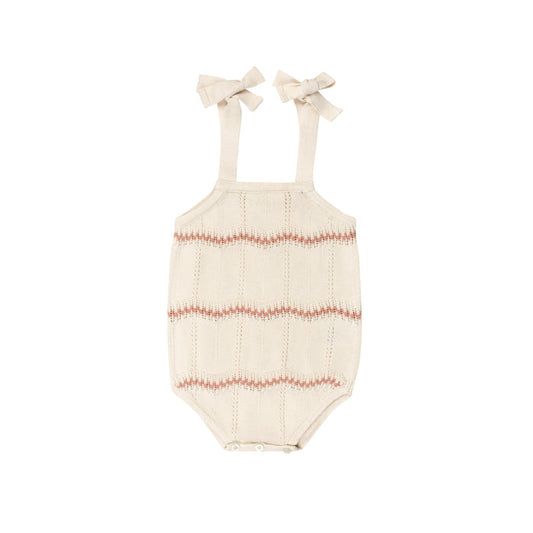 Girls Wave Knit Romper – Ivory/Pink – Holland Collection