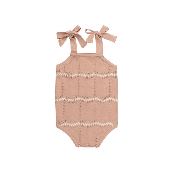 Girls Wave Knit Romper – Pink/Ivory – Holland Collection