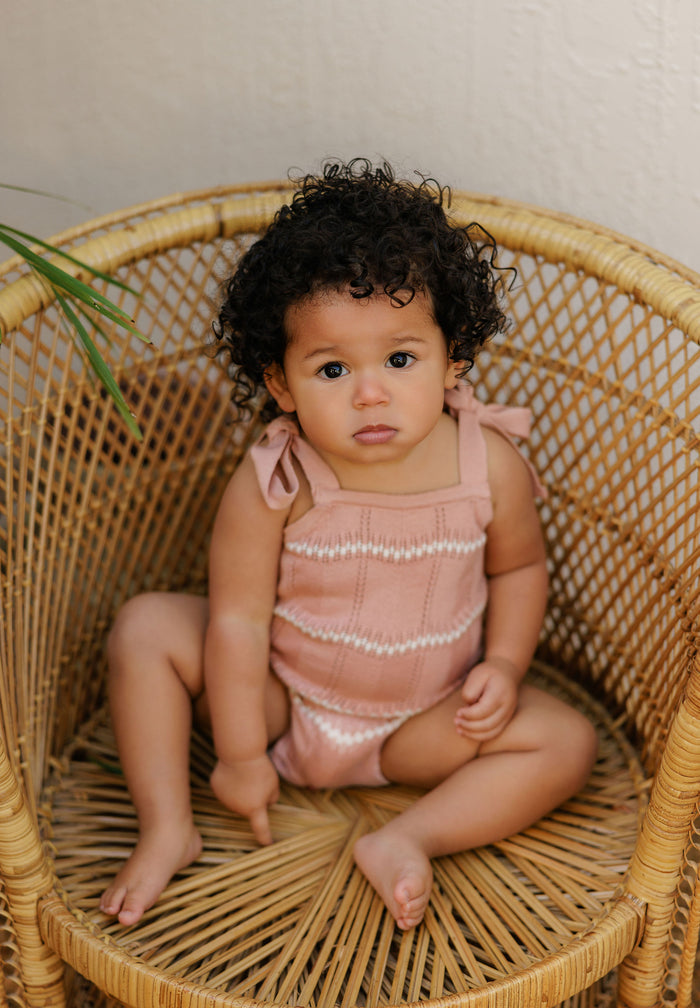 Girls Wave Knit Romper – Pink/Ivory – Holland Collection