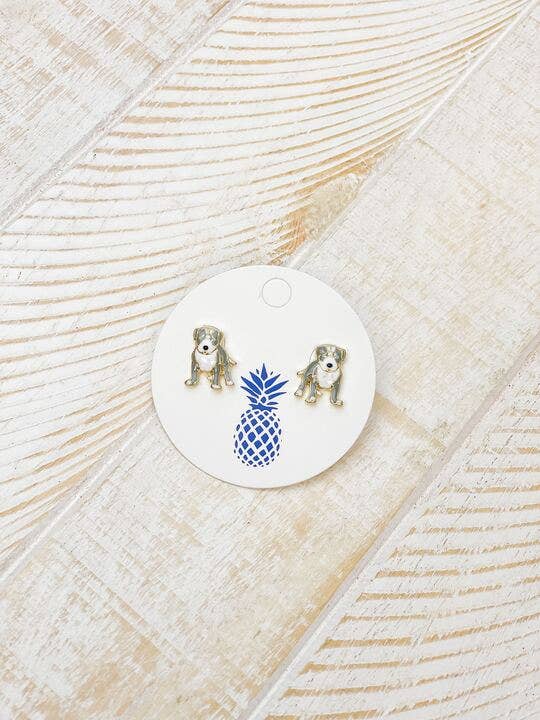 Gray Pitbull Enamel Stud Earrings