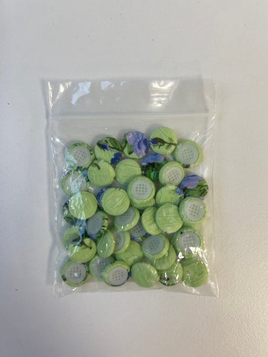 Green + Blue Flower Fabric Covered Buttons 13mm x40