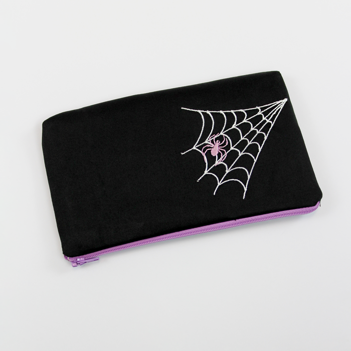 Halloween Embroidered Make-up Pouch 7.5" x 4.5" - Lavender or Burgundy Spider Design #HEW-SP