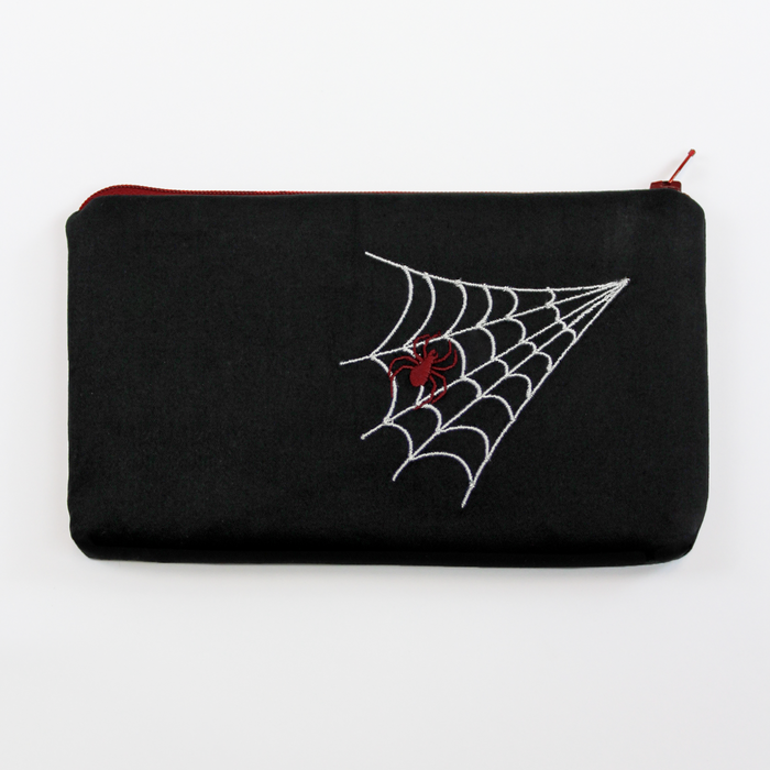Halloween Embroidered Make-up Pouch 7.5" x 4.5" - Lavender or Burgundy Spider Design #HEW-SP