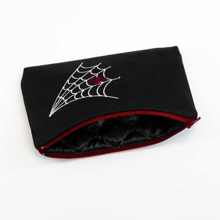Halloween Embroidered Make-up Pouch 7.5" x 4.5" - Lavender or Burgundy Spider Design #HEW-SP