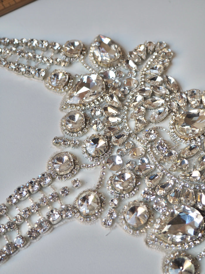 Hand Beaded Large Silver Crystal Appliqué