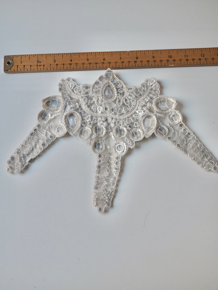 Hand Beaded Large Silver Crystal Appliqué