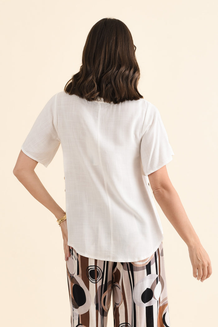 Hina White Frill Collar Top,brunette model,Back of Outfit,alt text|model:MJ