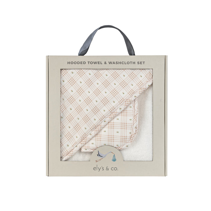 Hooded Towel & Pocket Wash Cloth – Pink - Floral Plaid Collection