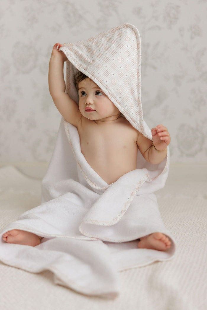 Hooded Towel & Pocket Wash Cloth – Pink - Floral Plaid Collection