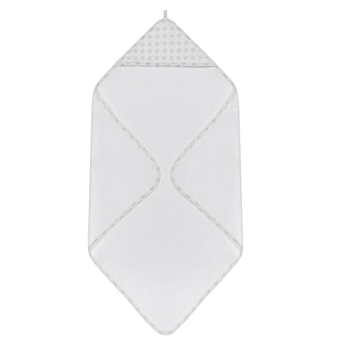 Hooded Towel with Pocket Wash Cloth – Blue - Floral Plaid Collection