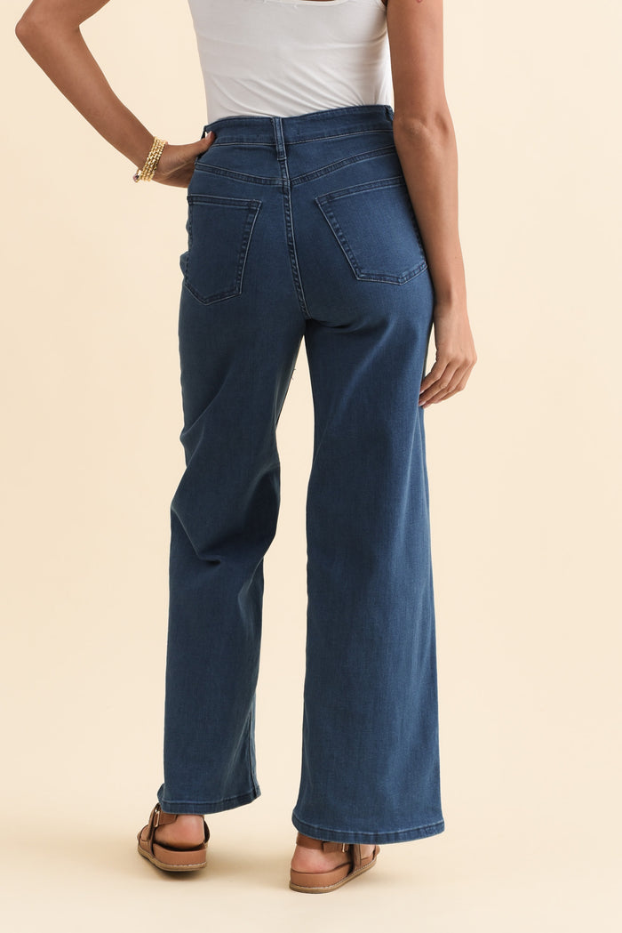 Imogen Blue Straight Leg Jeans,Brunette model,alt text|model:Brontie