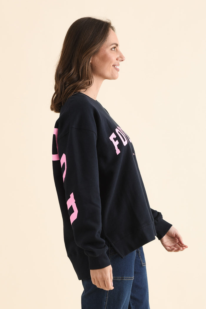 Interval Indigo Crewneck Sweatshirt,Side,Brunette model,alt text|model:MJ