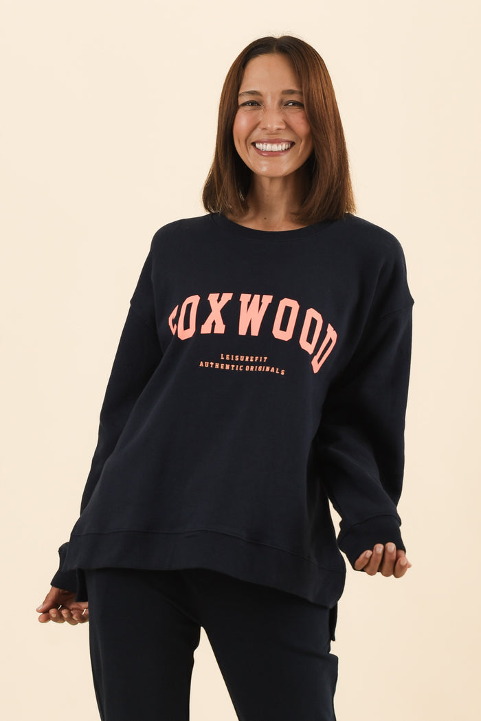 Interval Navy Crewneck Sweatshirt,Front,Brunette model,alt text|model:Cara