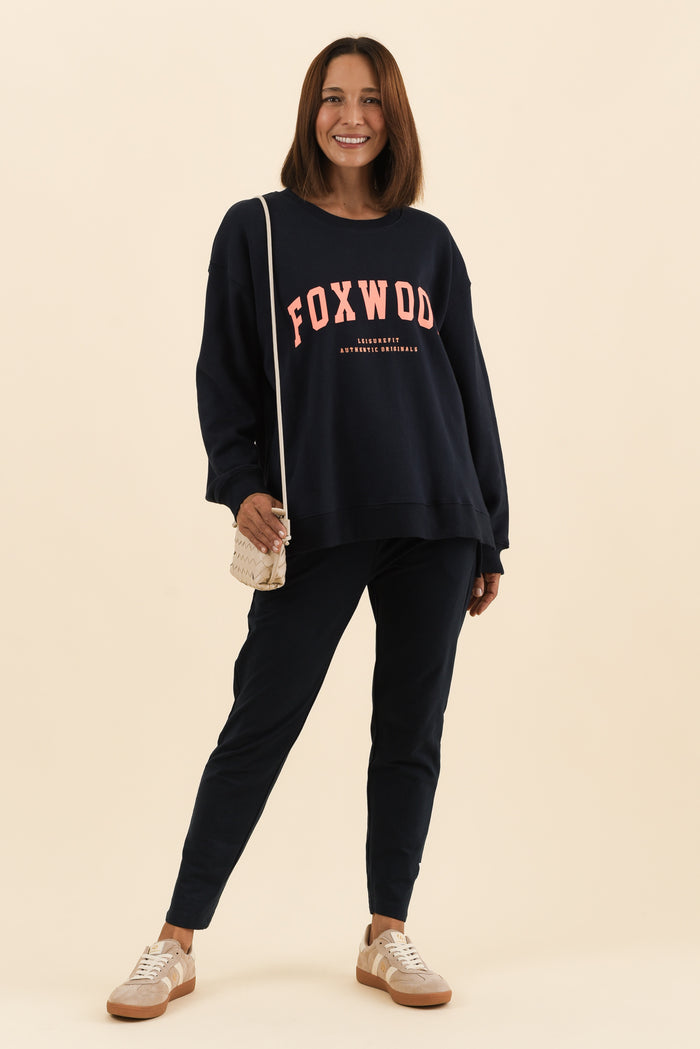 Interval Navy Crewneck Sweatshirt,Full Body,Brunette model,alt text|model:Cara