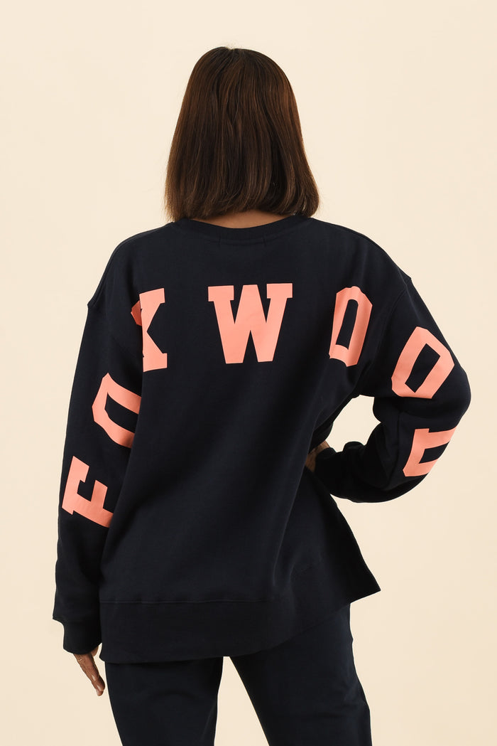 Interval Navy Crewneck Sweatshirt,Back,Brunette model,alt text|model:Cara