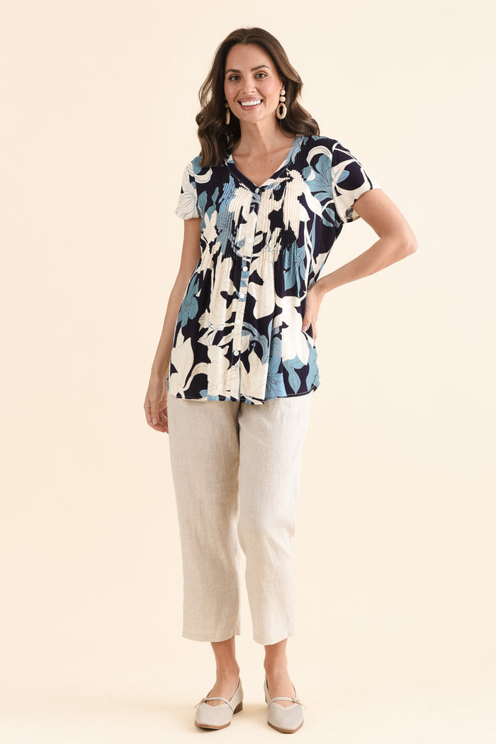 Isobel Blue Floral Button Top
