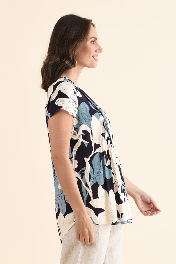 Isobel Blue Floral Button Top