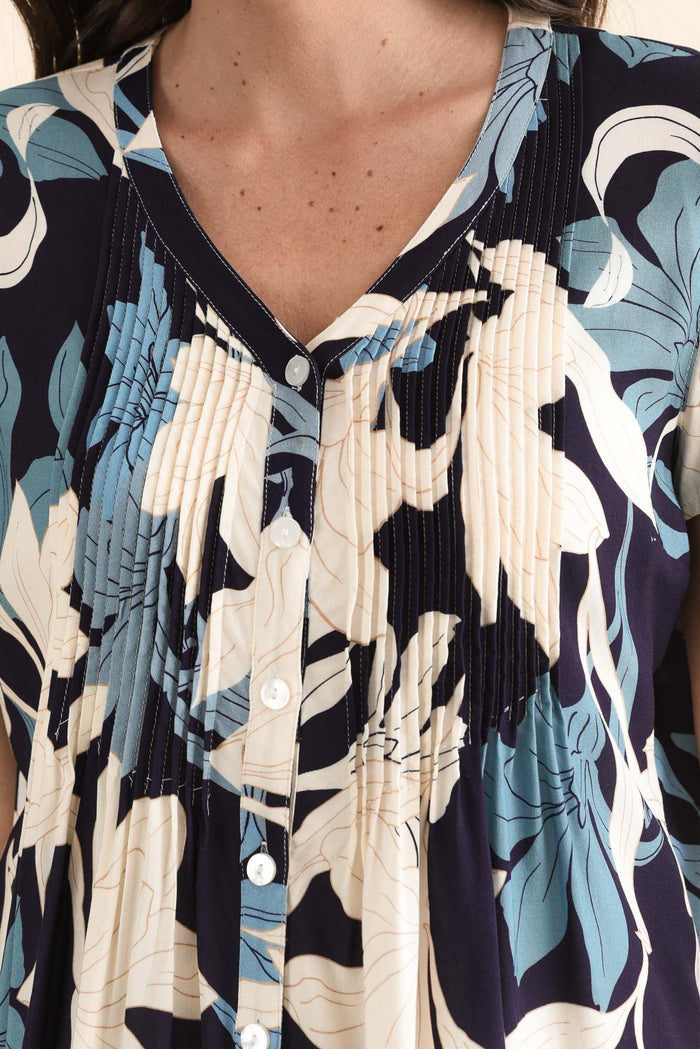 Isobel Blue Floral Button Top